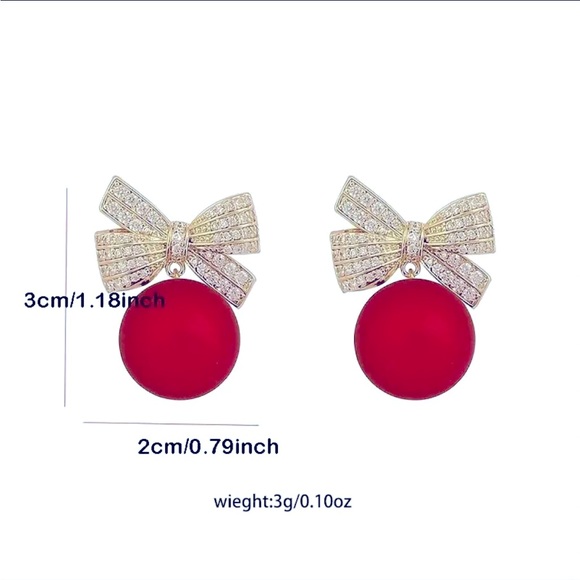 Sparkly Ornament Bow Earrings, NEW - Picture 2 of 3